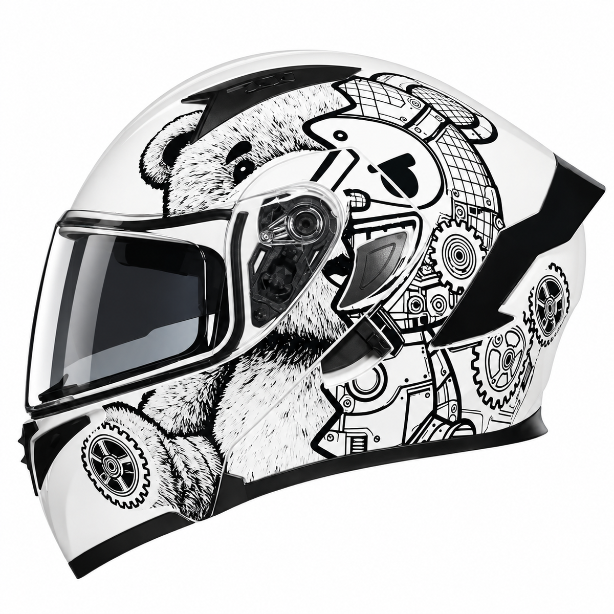 Vibrant Graffiti Dual-Visor Modular Motorcycle Helmet with Rear Spoiler-I154