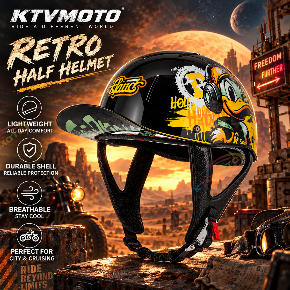 Retro Carbon Fiber Breathable Half-Helmet for Cruiser Motorcycles-I292