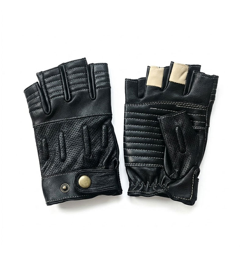 Vintage-style Harley-style leather half-finger gloves-G66