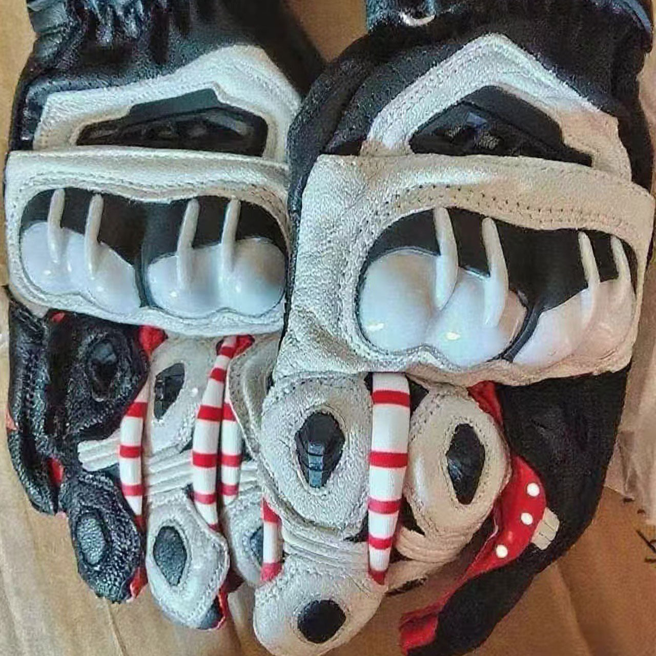 Motorcycle carbon fiber genuine leather off-road retro long gloves-G84