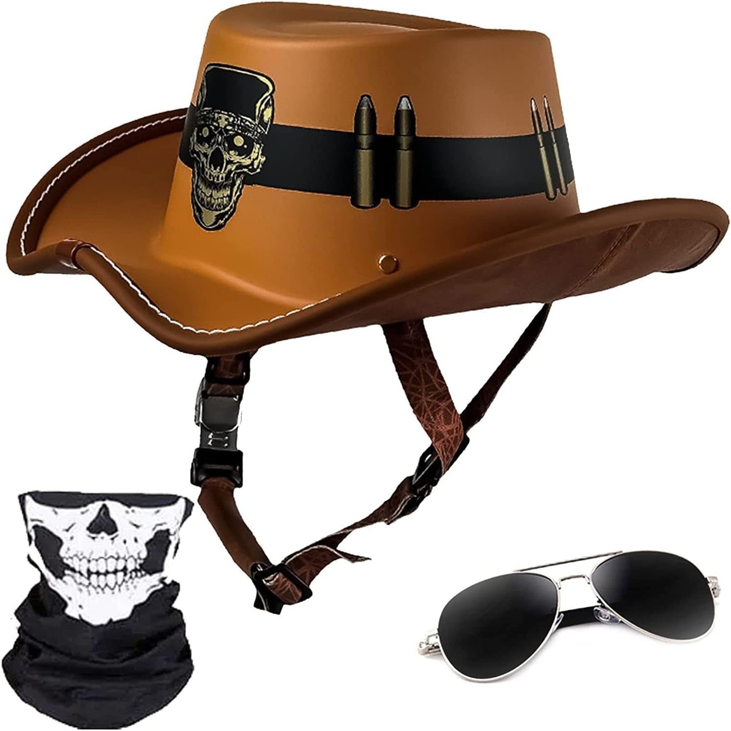 Cowboy-style leather motorcycle half helmet- I08