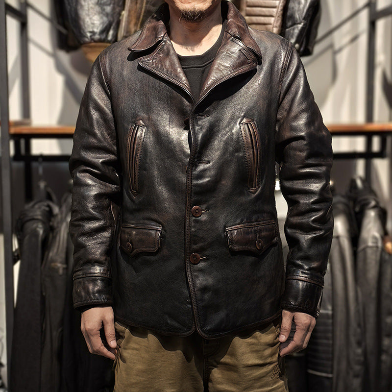 American Dispatcher Horsehide Leather Motorcycle Jacket-A21