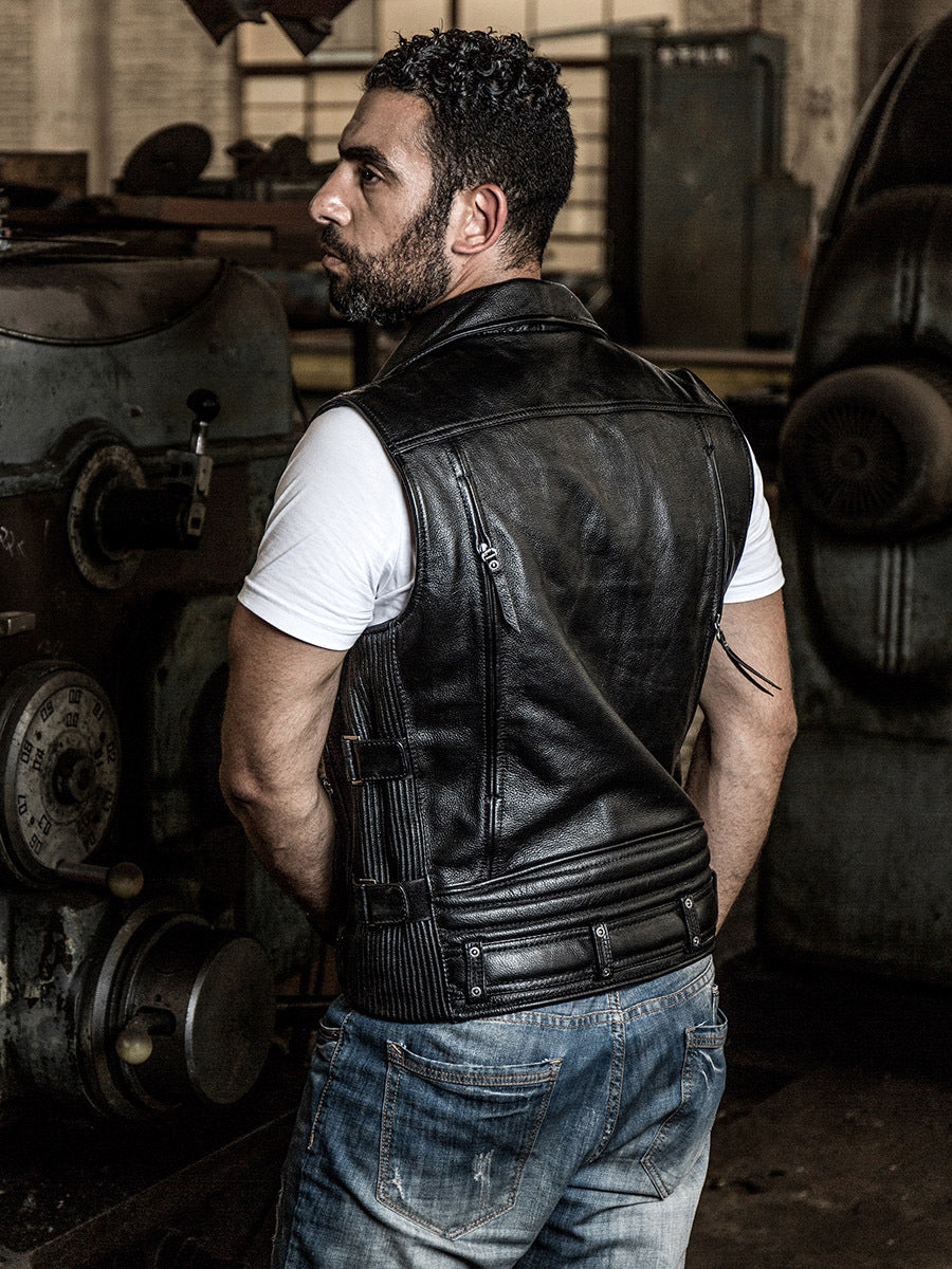 Thickened cowhide lapel vest-A31