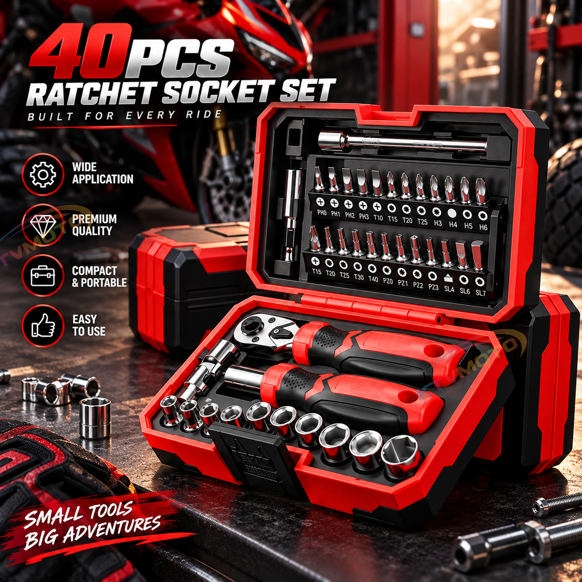 KTVMOTO Motorcycle Tool Kit with Ratchet Wrench and Screwdriver Set-MT04