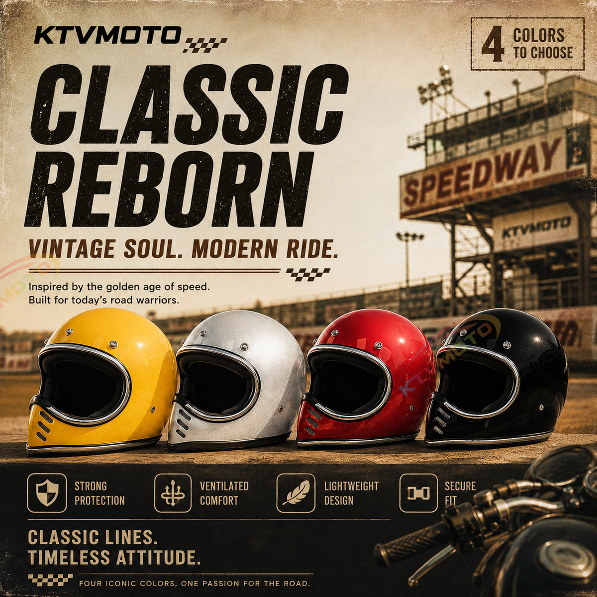 Open-style retro full-face motorcycle helmet-I137