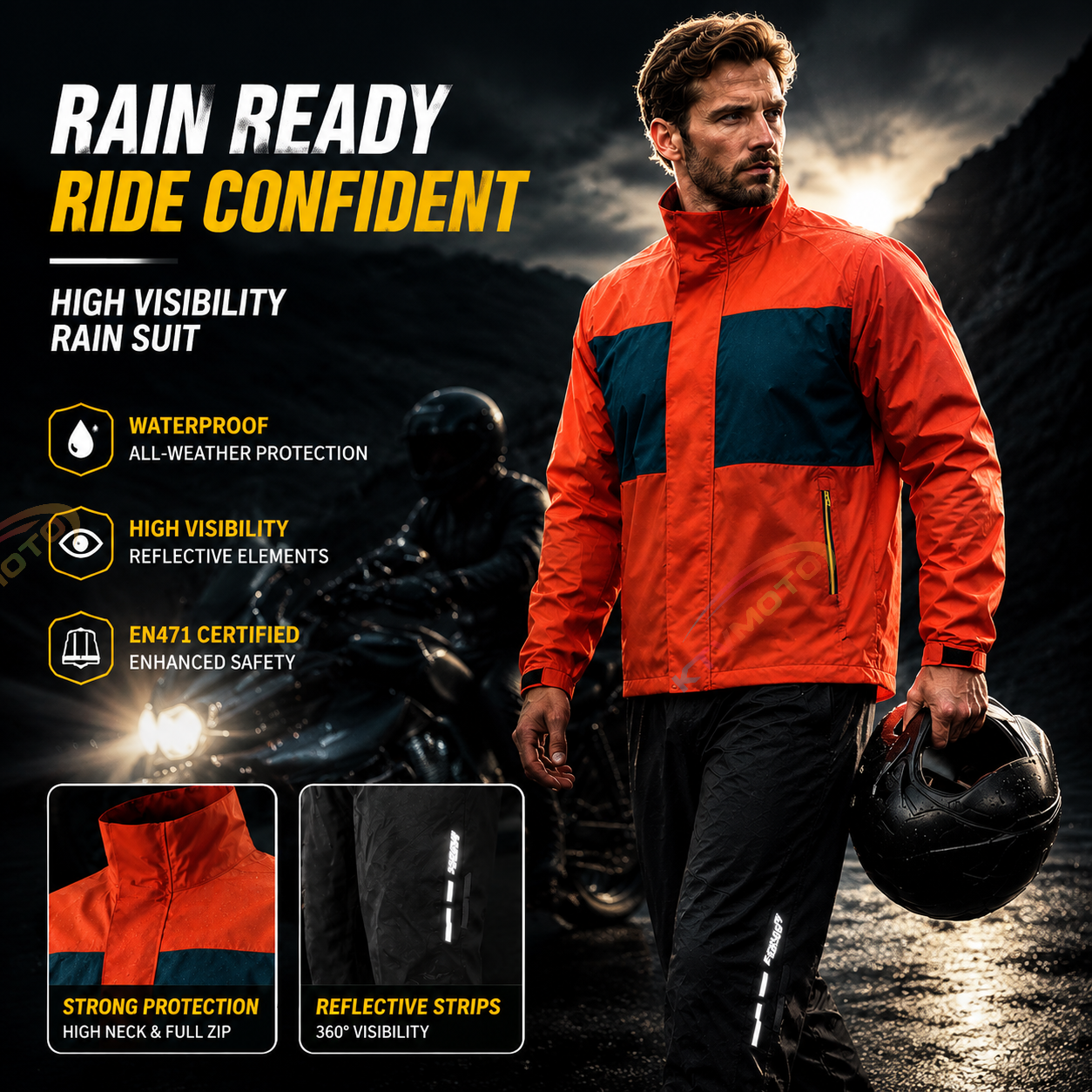 Heavy-Duty Waterproof Two-Piece Motorcycle Rain Suit-J92