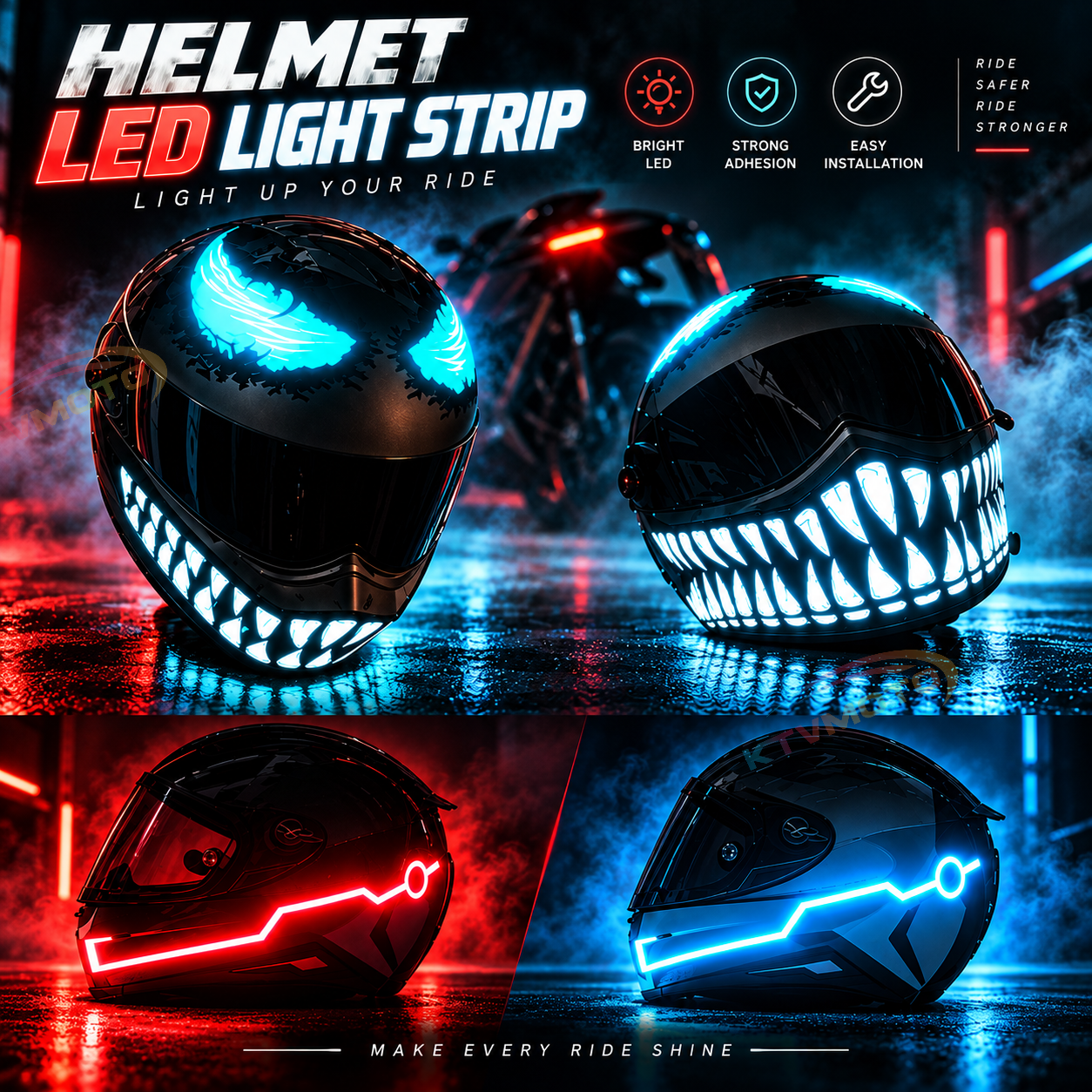 KTVMOTO Motorcycle Helmet Light Kit with Wings & Teeth-D25