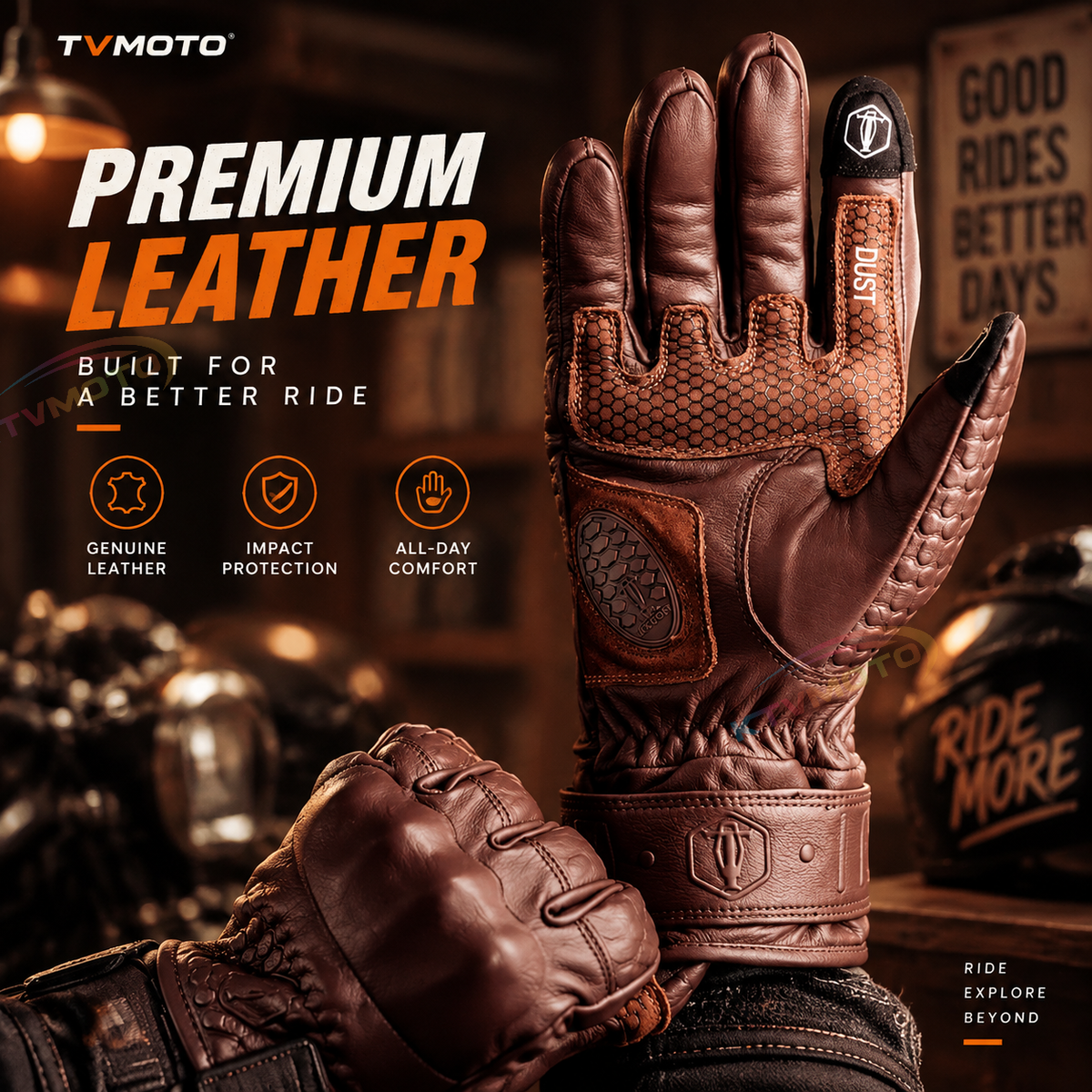 KTVMOTO Autumn/Winter Warm Retro Cowhide Motorcycle Gloves-G48