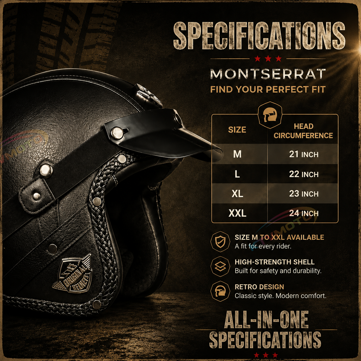 KTVMOTO Matte Leather Retro Motorcycle Half Helmet-I19