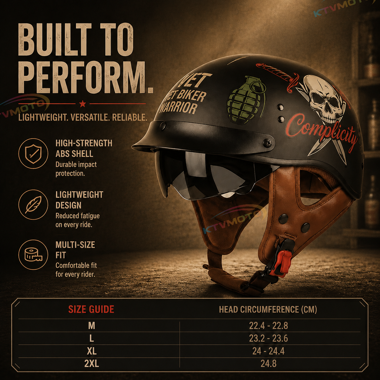 KTVMOTO Retro-style cruiser motorcycle half helmet-I13