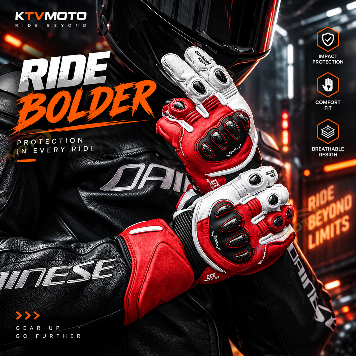 KTVMOTO Carbon Fiber Shell Windproof Motorcycle Riding Gloves-GT02