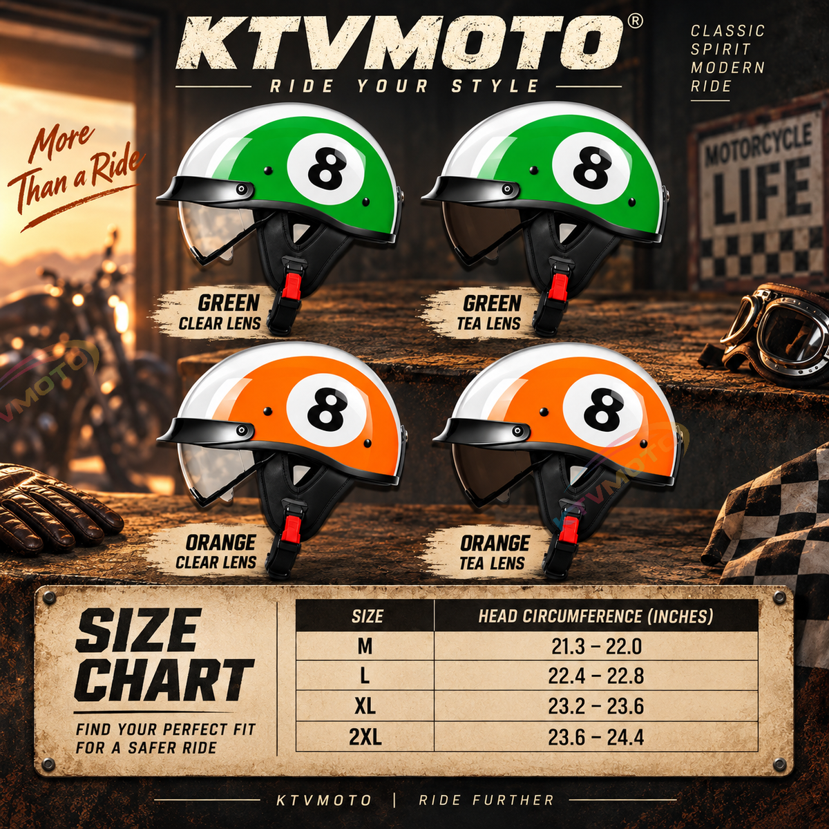 KTVMOTO Retro Motorcycle Digital Riding Half Helmet-I266