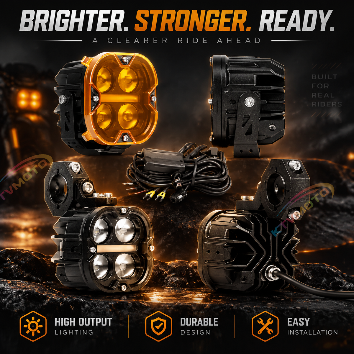 KTVMOTO LED Pods Motorcycle Headlight with Amber Beam & Wiring Kit-D35