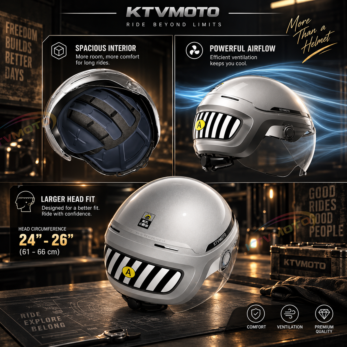 KTVMOTO Retro Half-Shell Motorcycle Helmet (Plus size)-I269