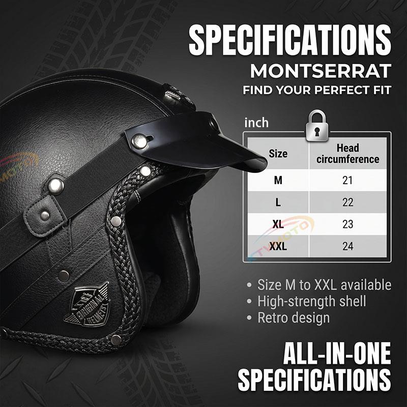 Matte Leather Retro Motorcycle Half Helmet-I19