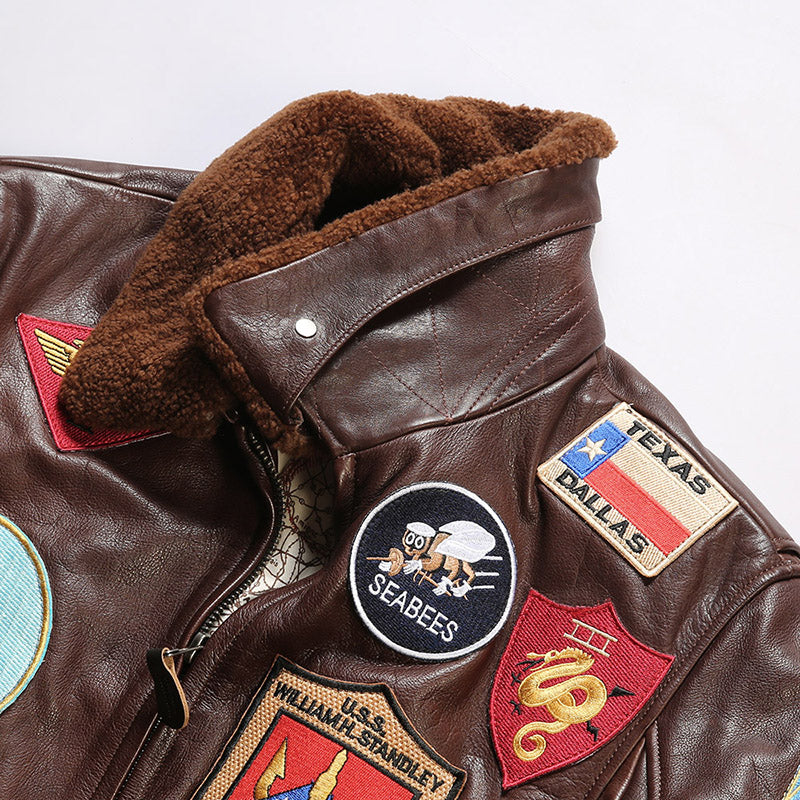 TOP-FUN Leather Bomber Jacket-A10