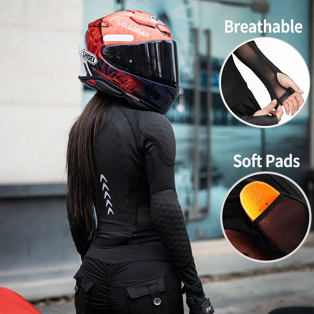 Women's motorcycle slim-fit jacket and pants set with removable padding-J37