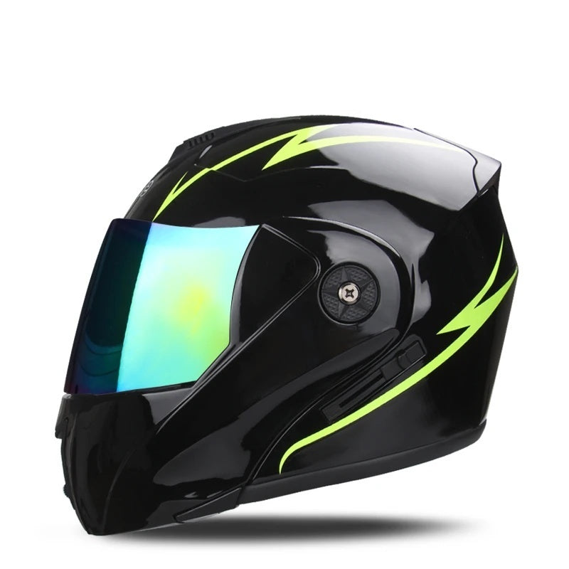 Motorcycle flip-up helmet with lightweight dual-lens design-I145