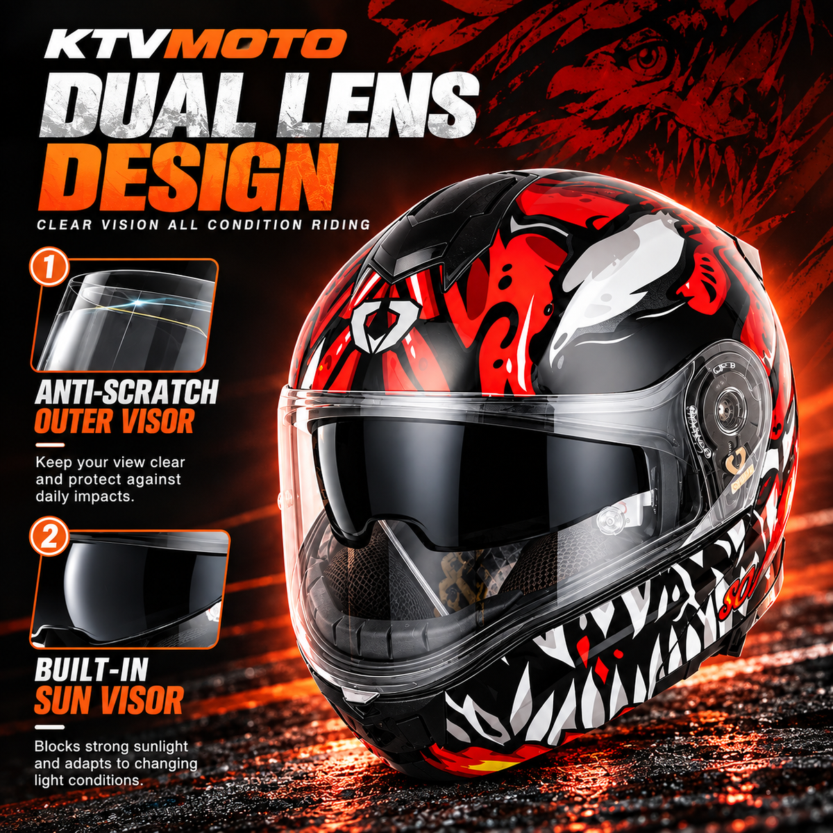 Big-Size Racing-Grade Modular Flip-Up Motorcycle Helmet with Dual-Visor Design - I290