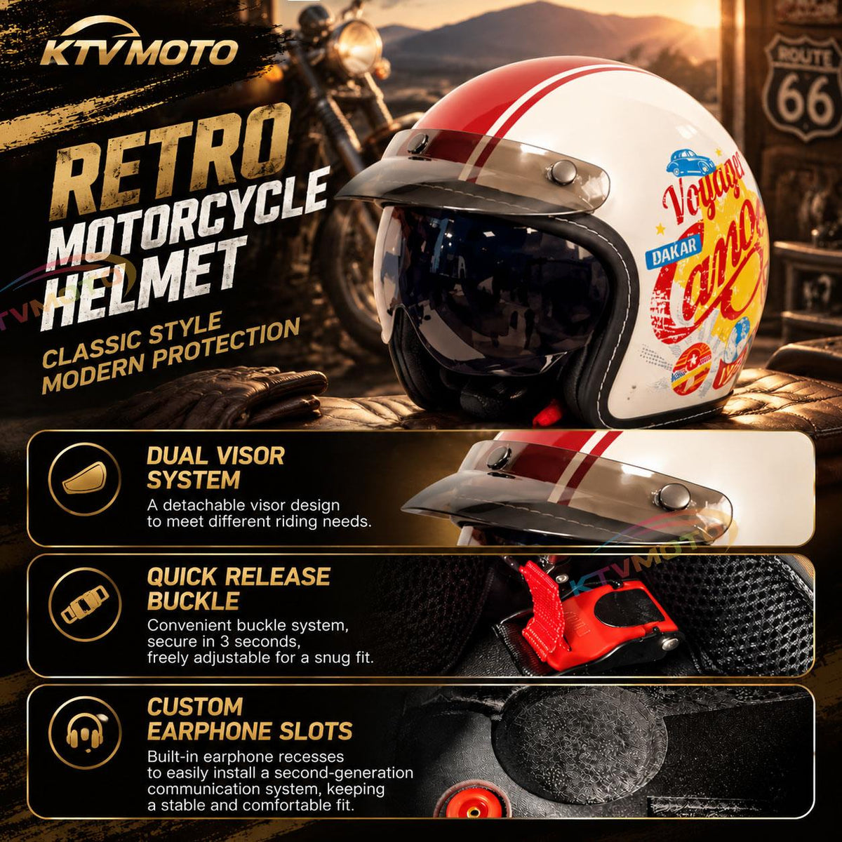 Retro style 3/4-coverage motorcycle helmet with a graffiti design-I315