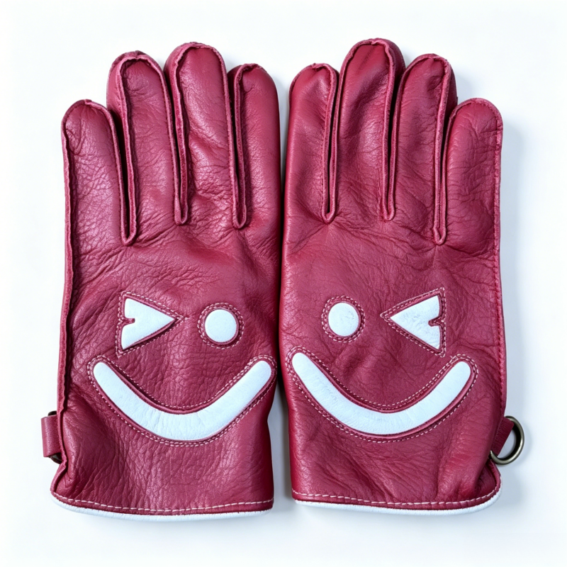 Smiley face deerskin touchscreen retro motorcycle gloves-G73