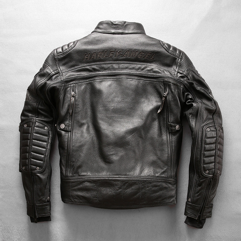 Detachable four-piece motorcycle top layer yellow cowhide leather jacket-A29