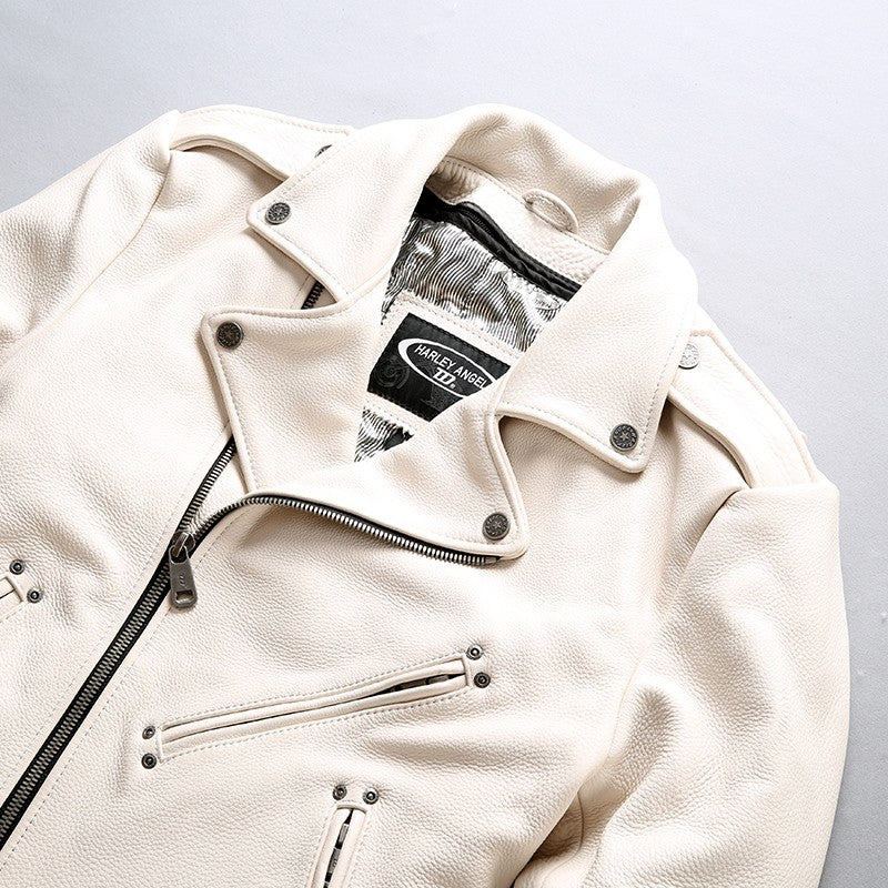 White casual genuine cowhide jacket-A28