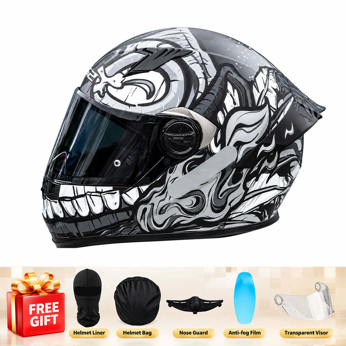 Full-face motorcycle helmet with a large rear spoiler and mosaic pattern-I312