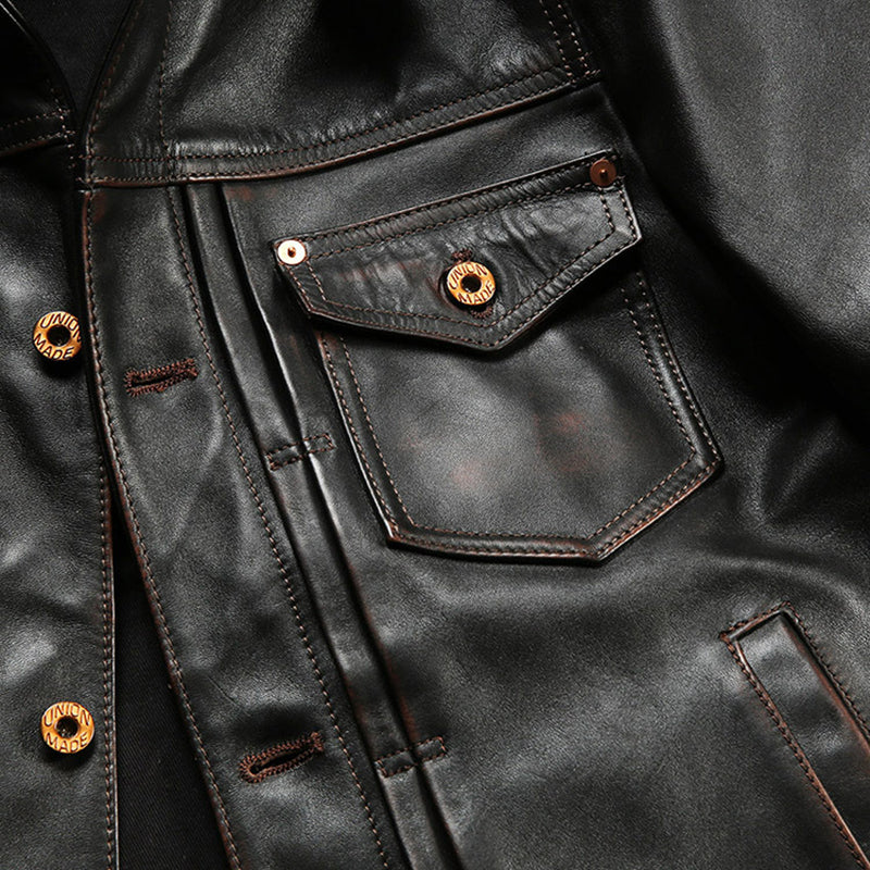 Japanese retro casual leather jacket-A05