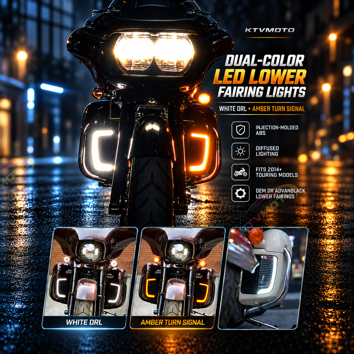 KTVMOTO Harley LED Lower Fairing Running & Turn Signal Lights-ML02