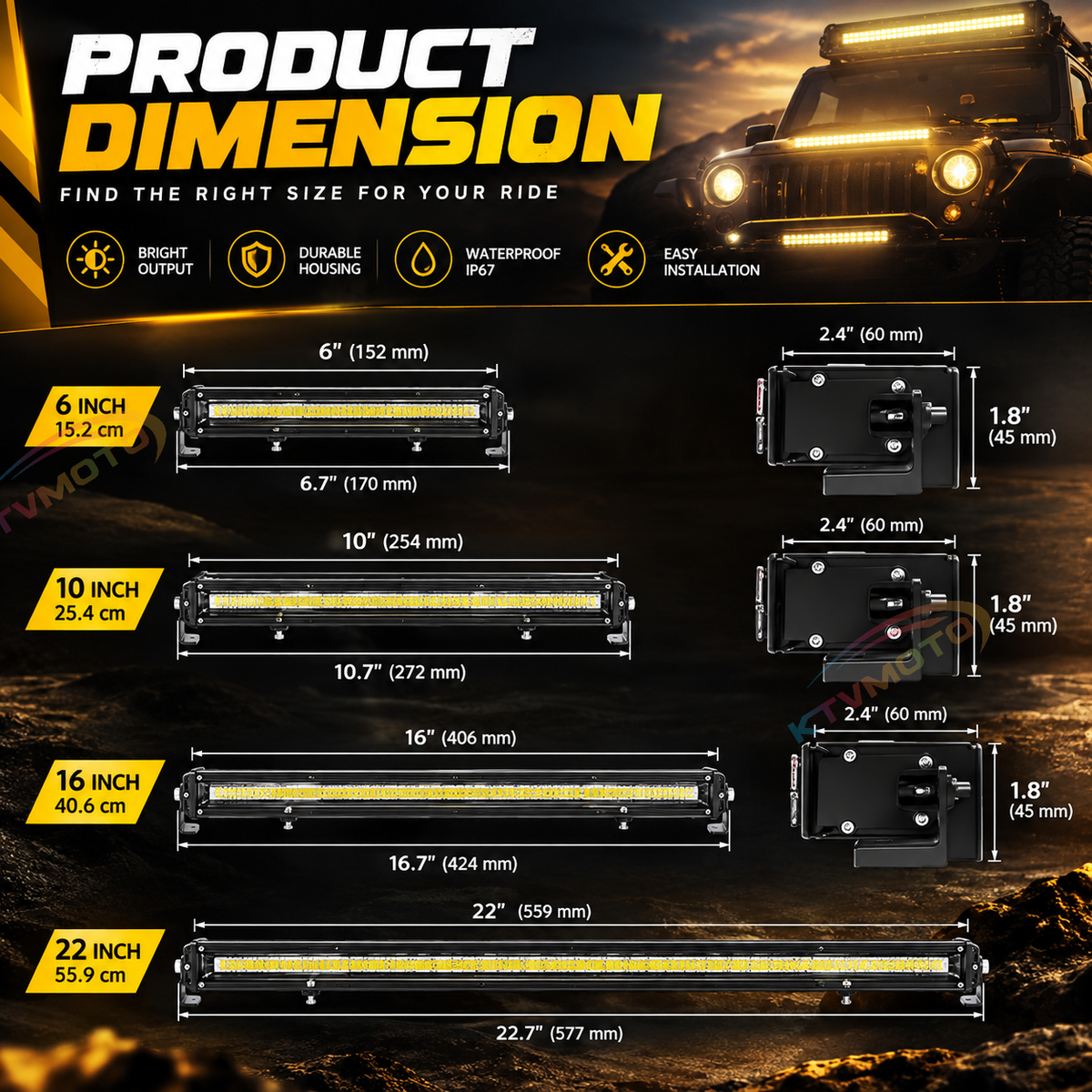 KTVMOTO Off-Road LED Light Bar with Amber DRL for Truck SUV ATV-D30