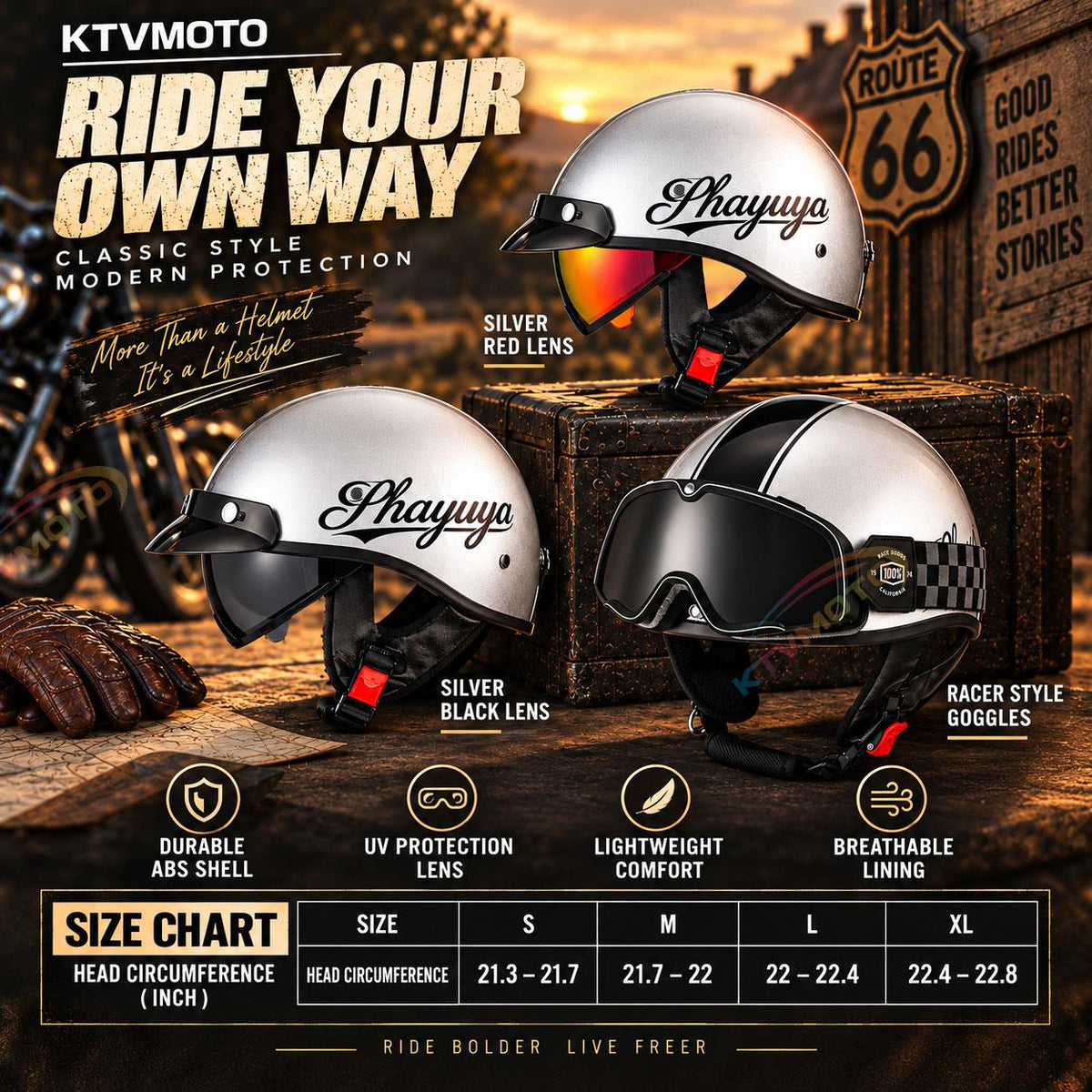KTVMOTO Retro motorcycle half-helmet summer scooter cruise-I264