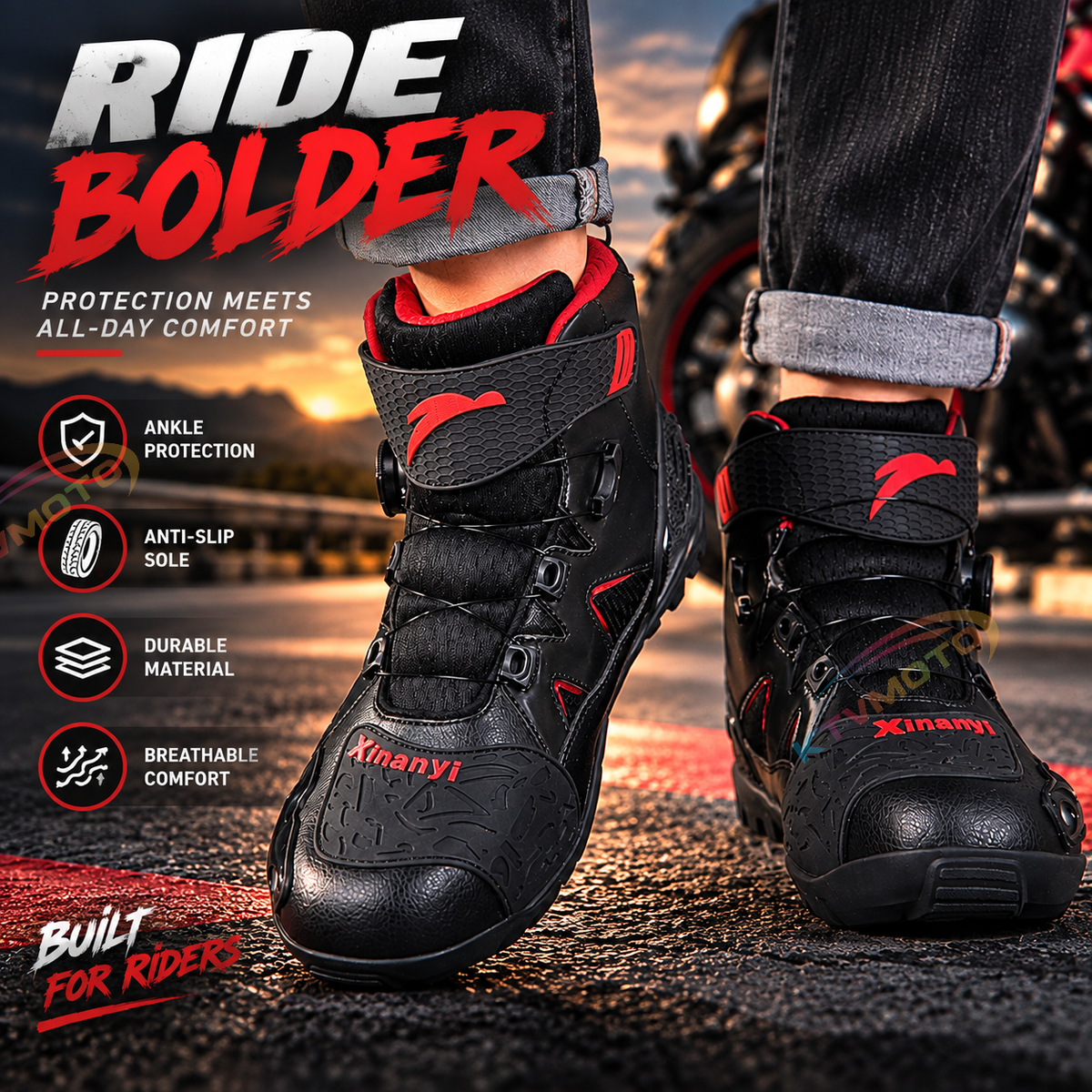 KTVMOTO Men's Motorcycle Riding Shoes Protective Ankle Boots-K172