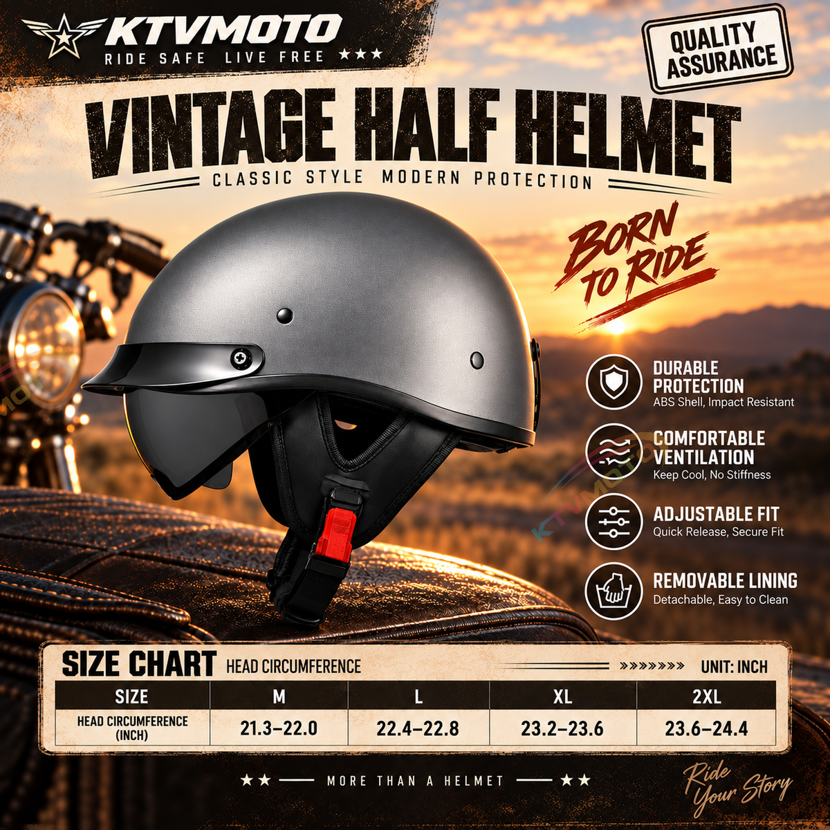 KTVMOTO Retro motorcycle scooter riding half helmet-I265