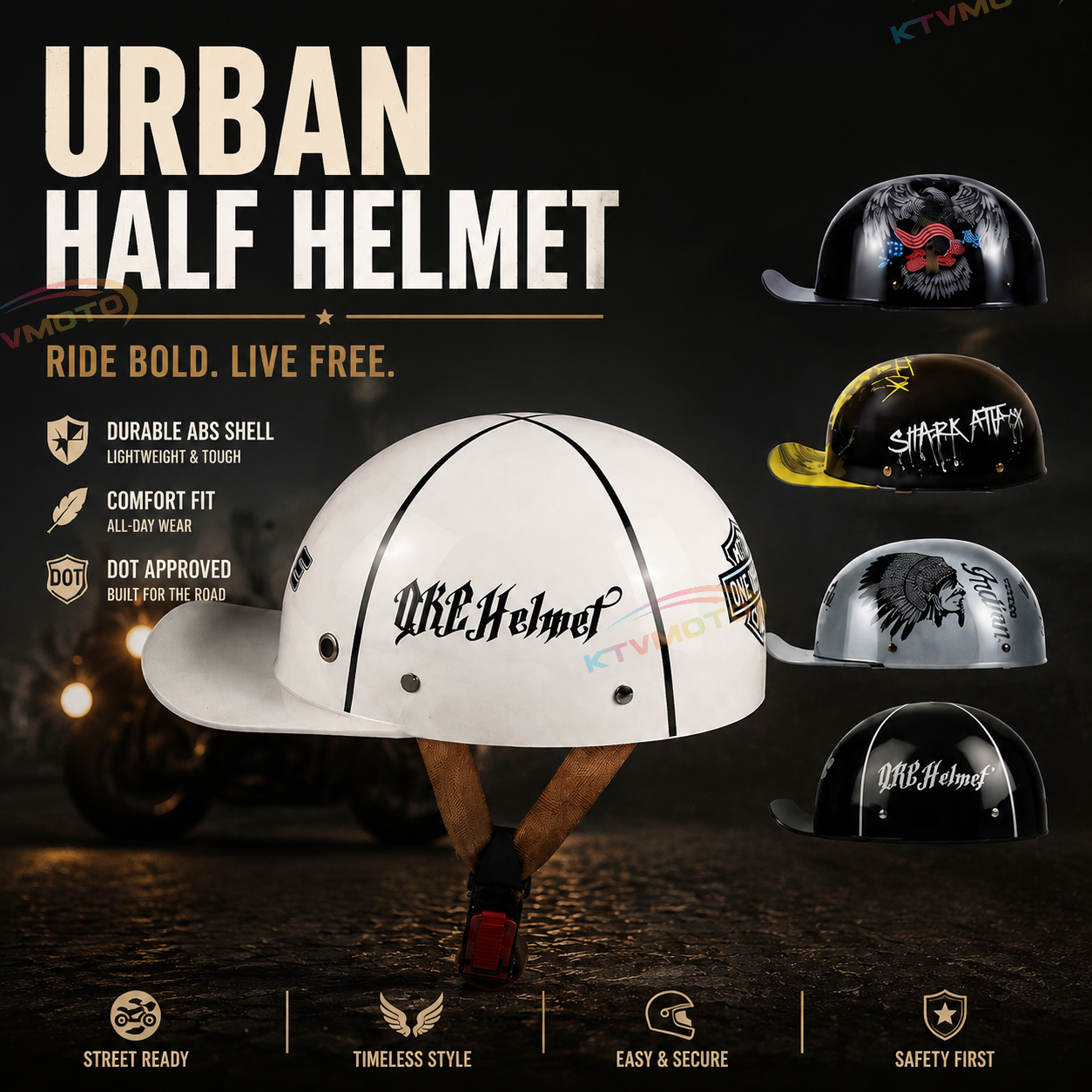 Retro baseball cap motorcycle half helme-I14