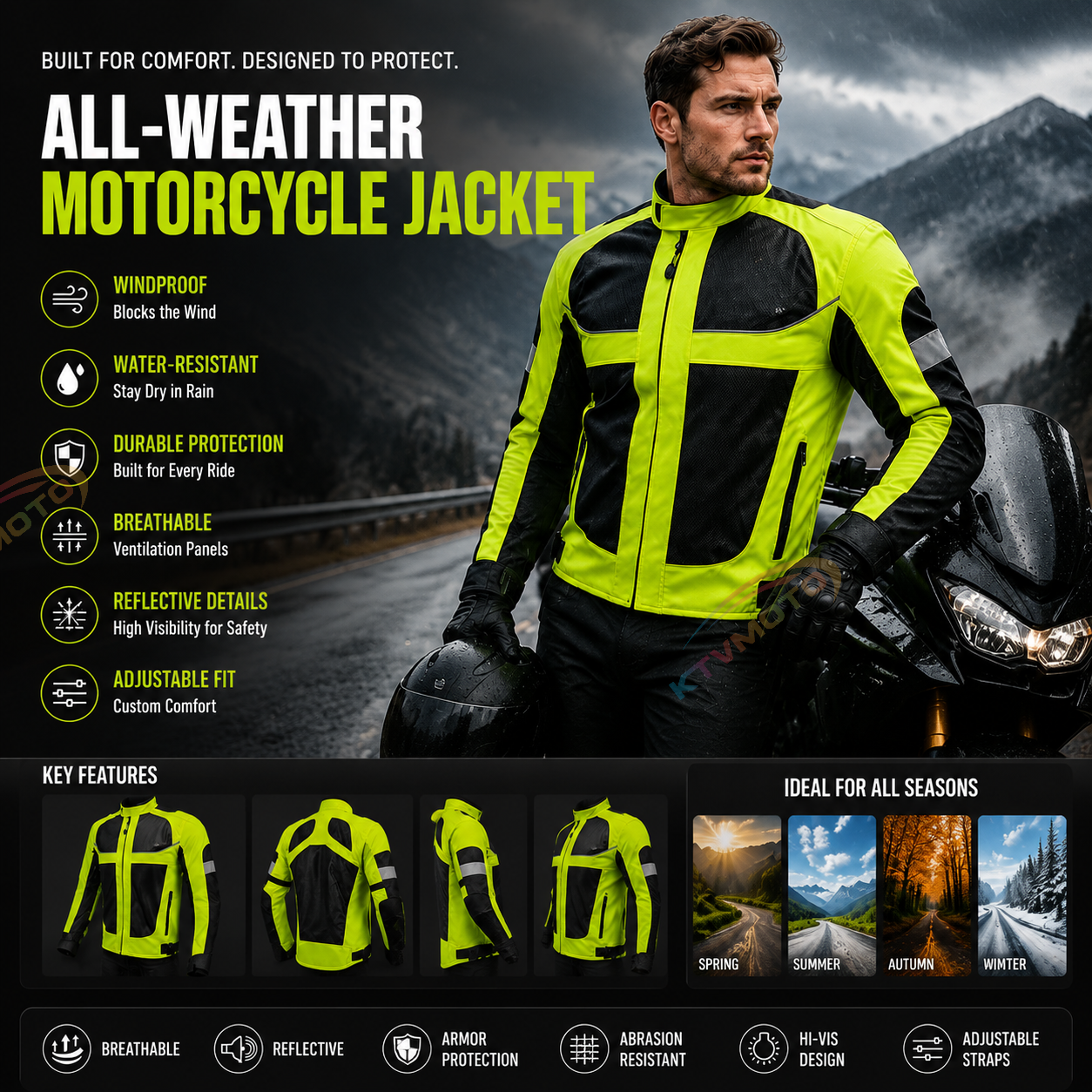 Breathable motorcycle riding gear with reflective elements-J100