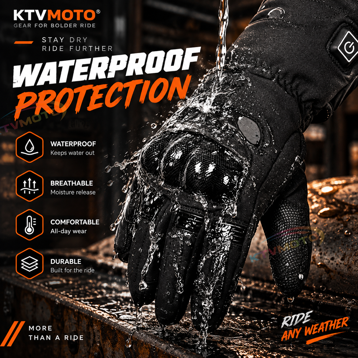KTVMOTO Heated Genuine Leather Motorcycle Gloves with Hard Protective Cover - G26