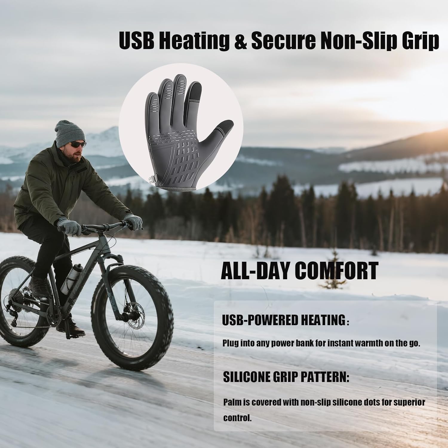 Heated Touchscreen Winter Gloves for Winter Sports Cycling Hunting
