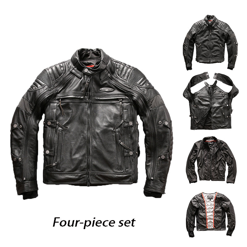 Detachable four-piece motorcycle top layer yellow cowhide leather jacket-A29