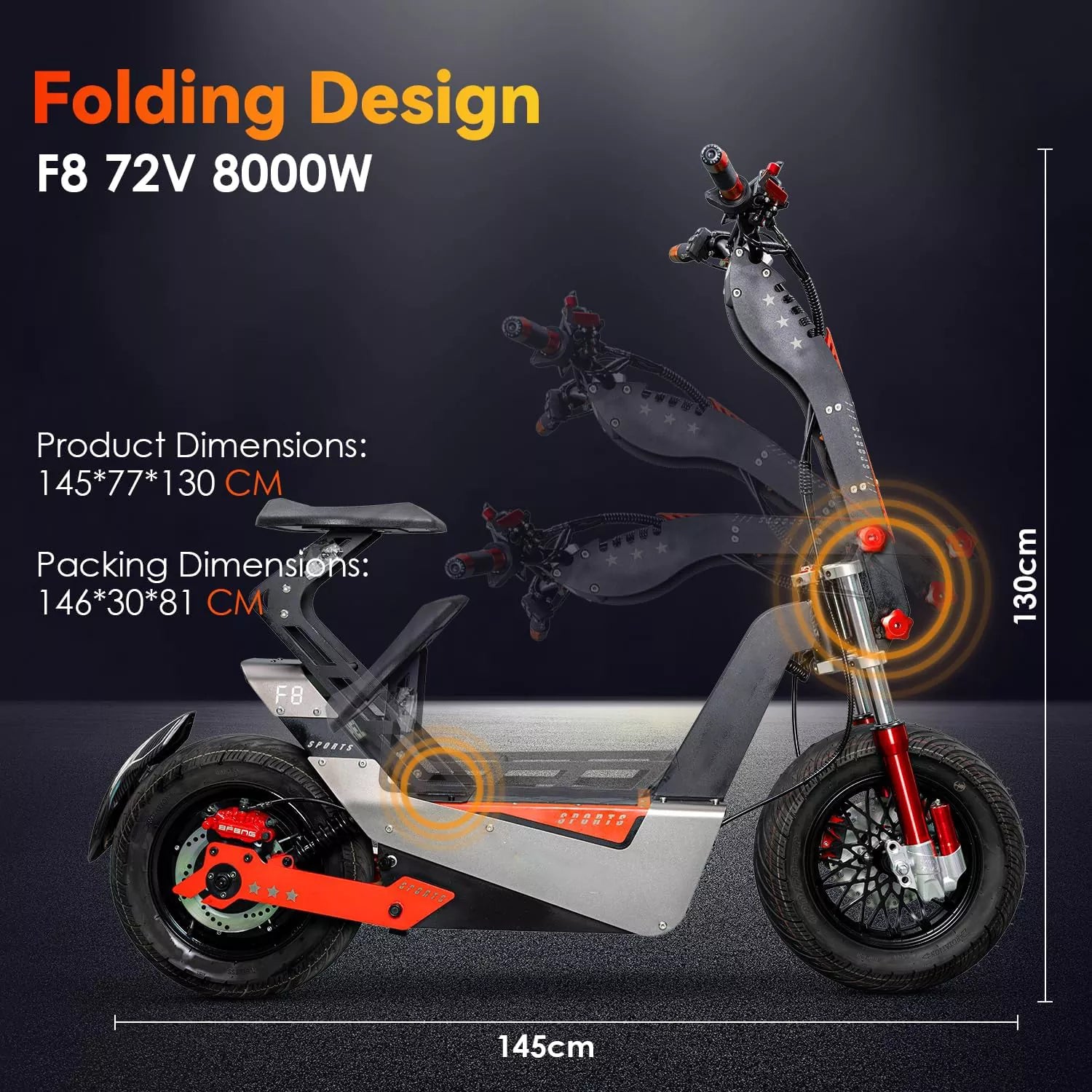 8000W electric scooter, 65 miles of range,Up to 75MPH -F8