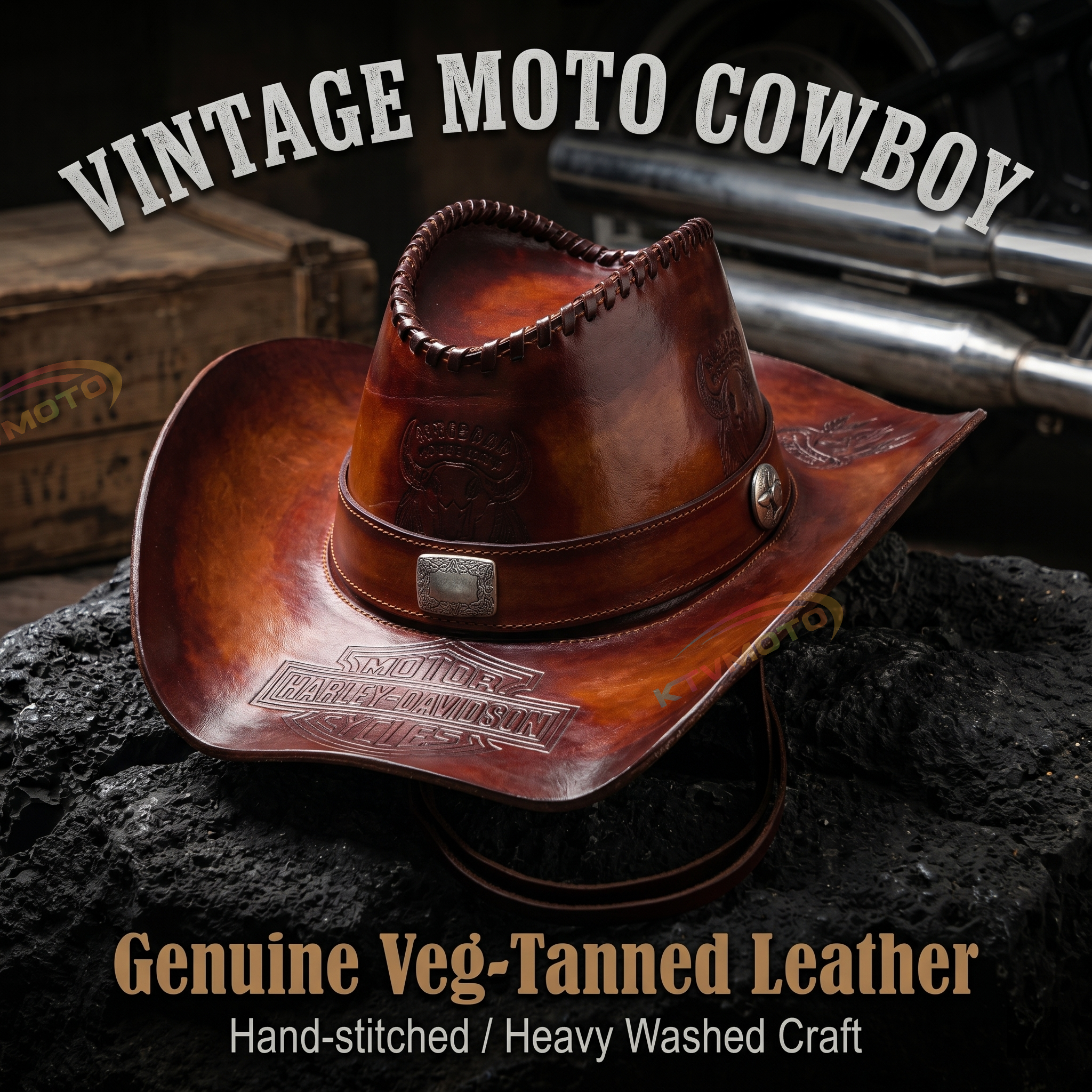 Retro casual motorcycle cap, Western cowboy cap (cowhide)-I115