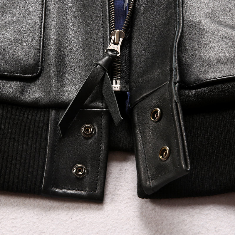 Pilot's leather jacket with embroidery-A12