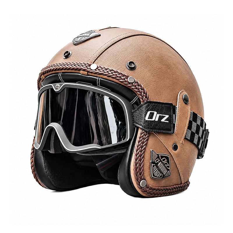KTVMOTO Matte Leather Retro Motorcycle Half Helmet-I19