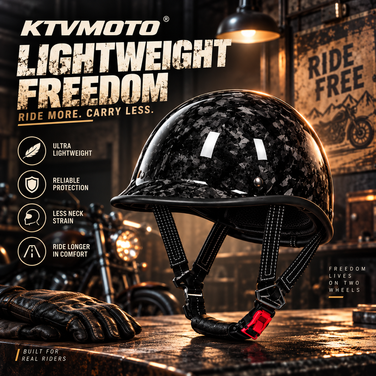 KTVMOTO Carbon fiber motorcycle half-helmet cruiser helmet-I52
