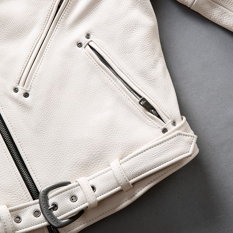 White casual genuine cowhide jacket-A28