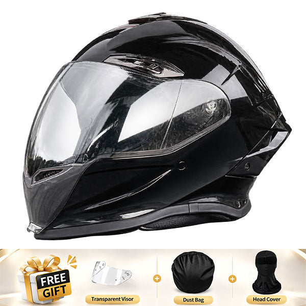 Cool full-face motorcycle helmet, featuring a rear spoiler and an extended visor-I308