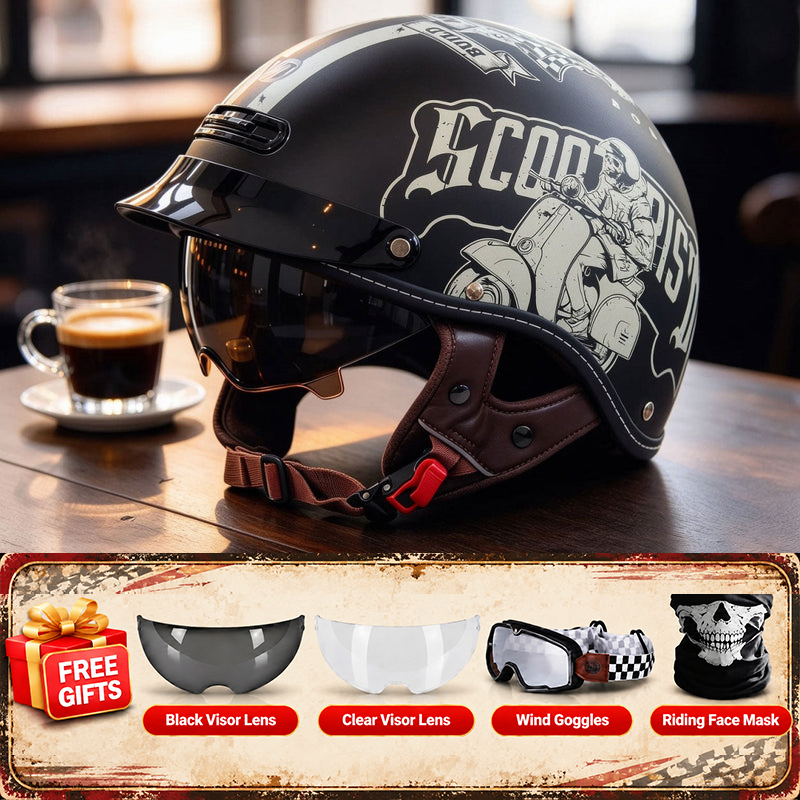 KTVMOTO Retro Motorcycle Half Helmet with ABS Shell & EPS Liner-I302