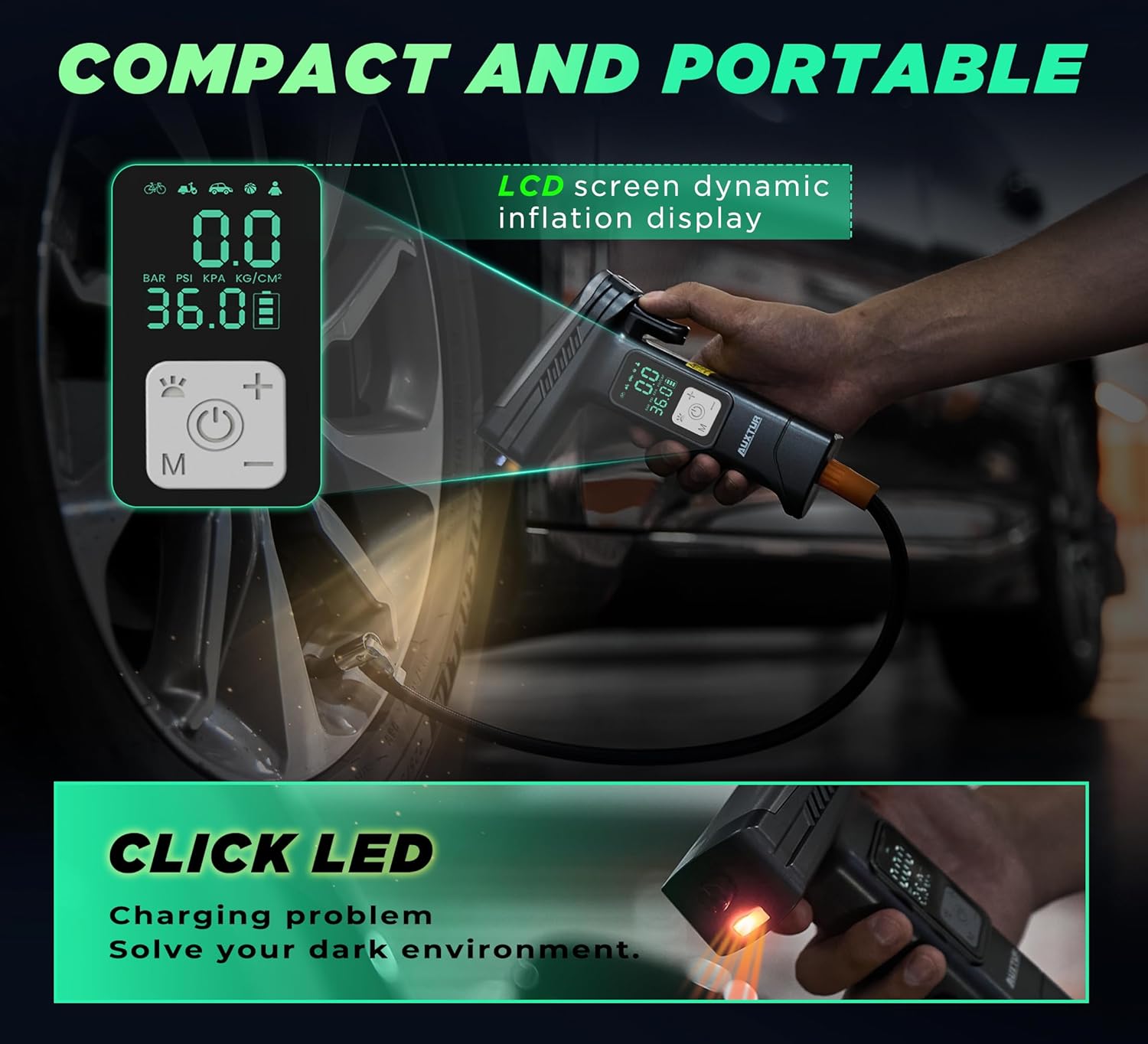 6-in-1 tire air pump with LED light-X03