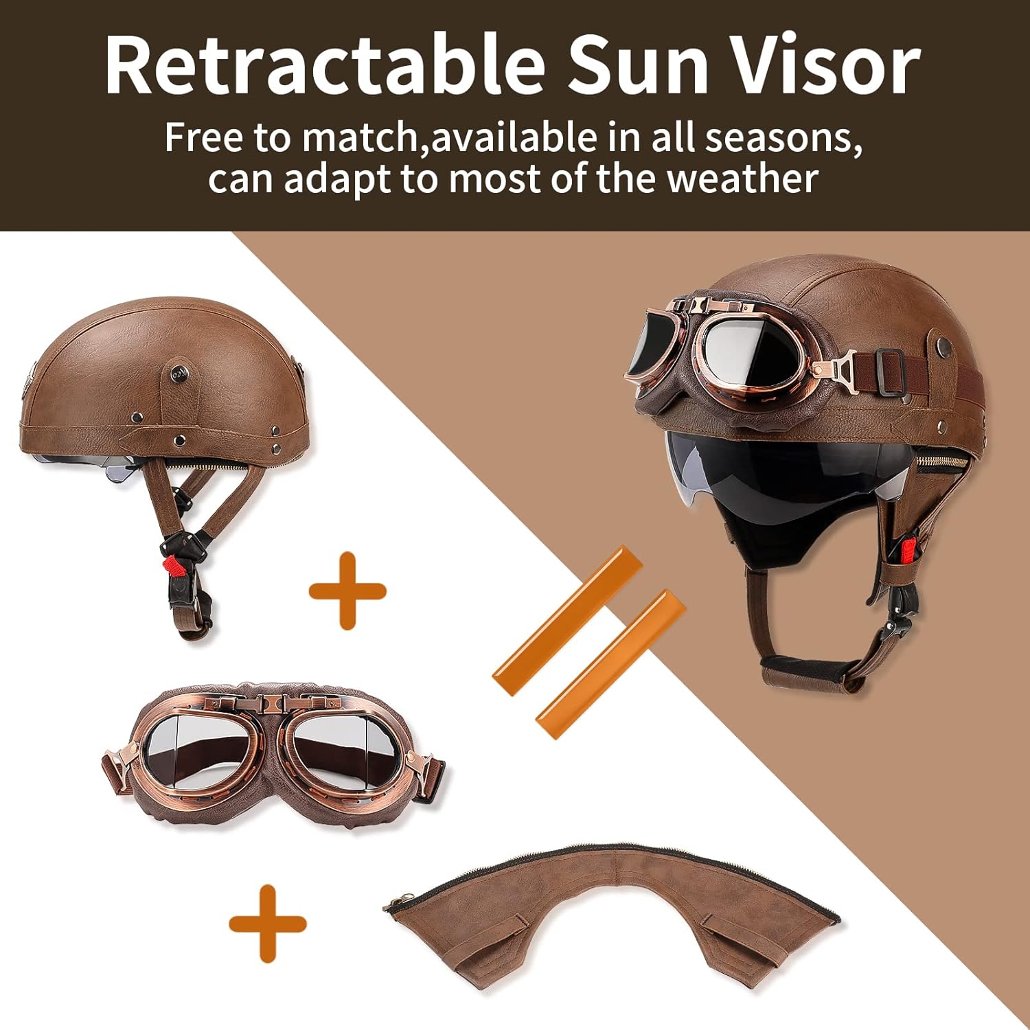 DOT Certified Retro German Style Leather Motorcycle Half Helmet - I06