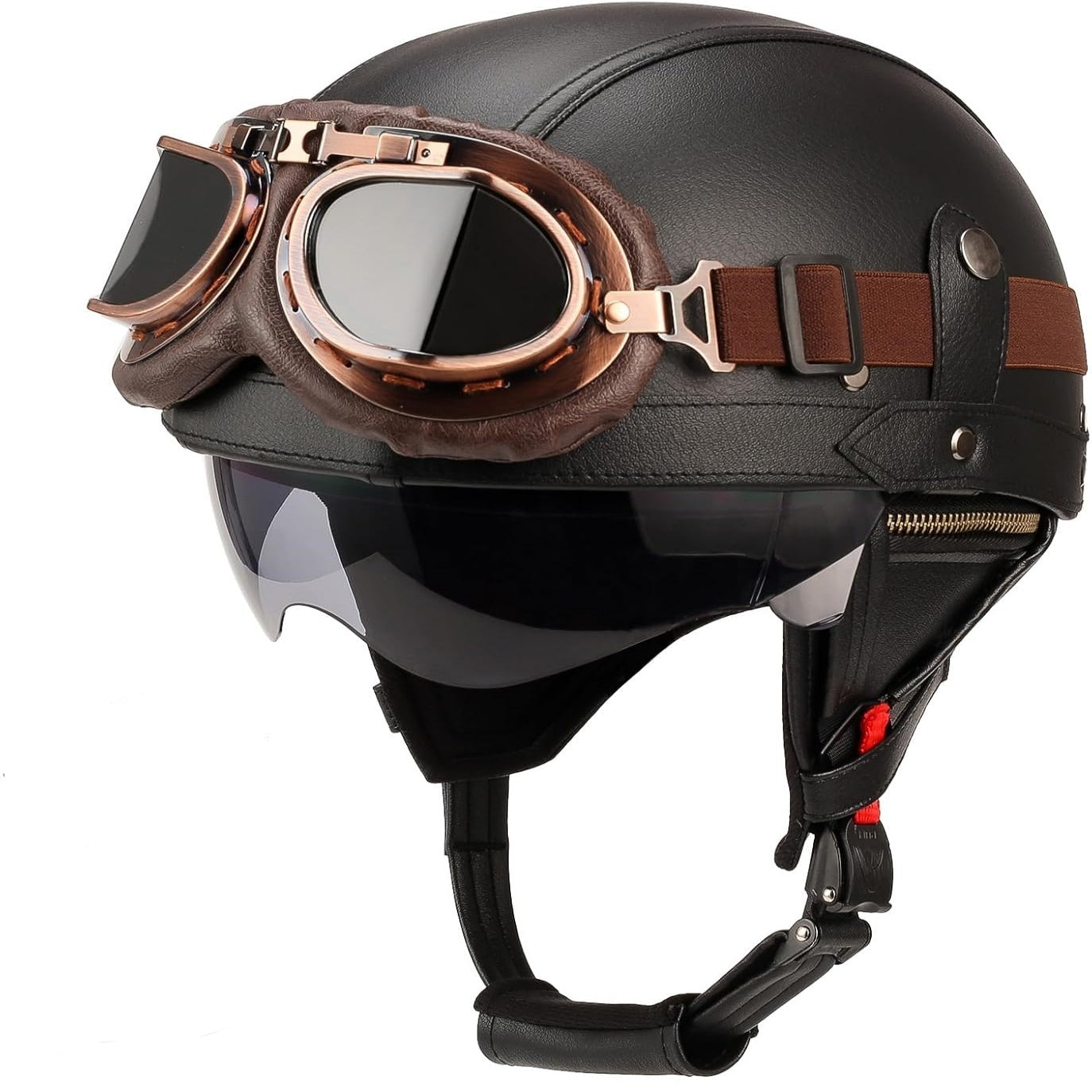 DOT Certified Retro German Style Leather Motorcycle Half Helmet - I06